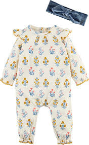 Mudpie Kids Floral Corduroy One Piece With Headband