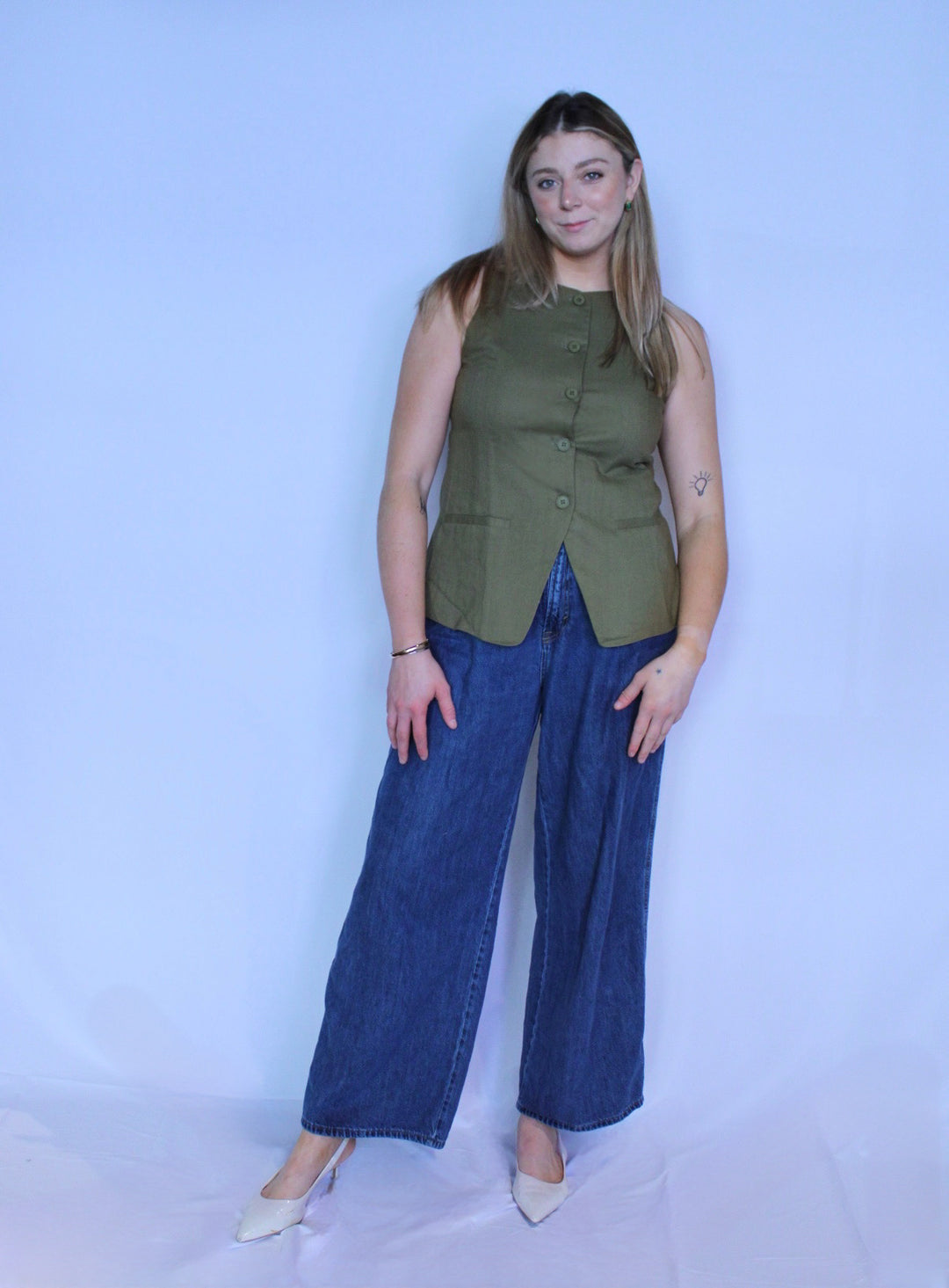 Olive Sleeveless Linen Vest Top
