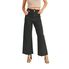 Miou Muse Cotton Stretch Wide Leg Pants Black