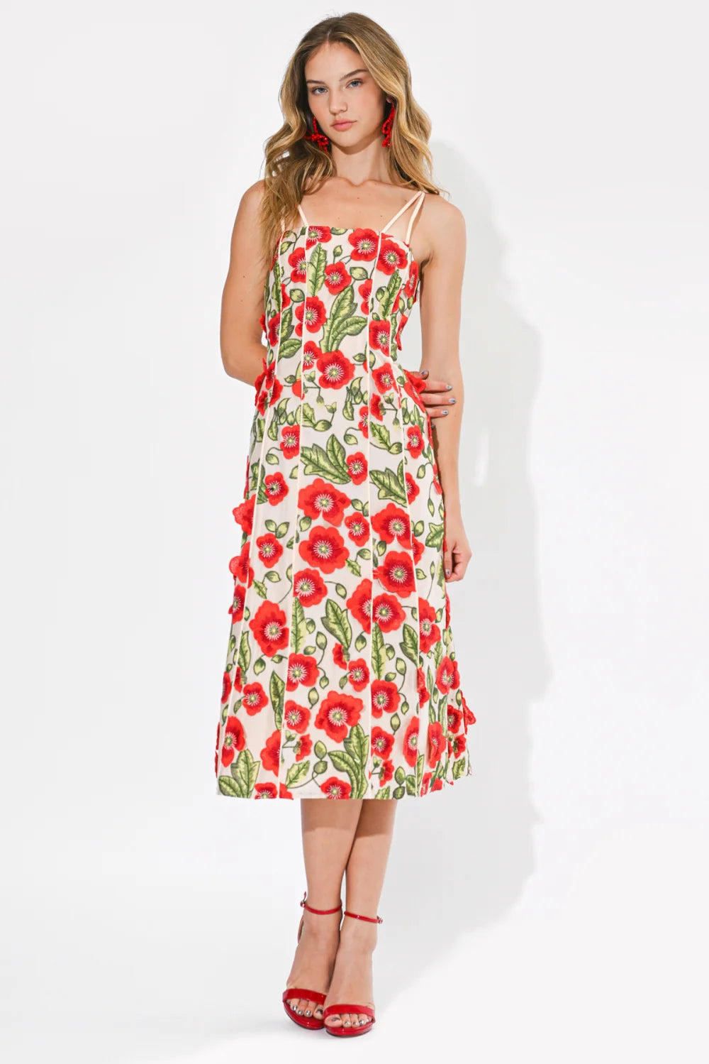 Adelyn Rae Red Floral Strap Dress