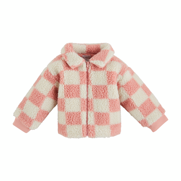 Mudpie Kids Pink Check Sherpa Jacket