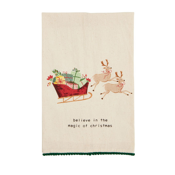 Mudpie Sleigh Print Christmas Towel