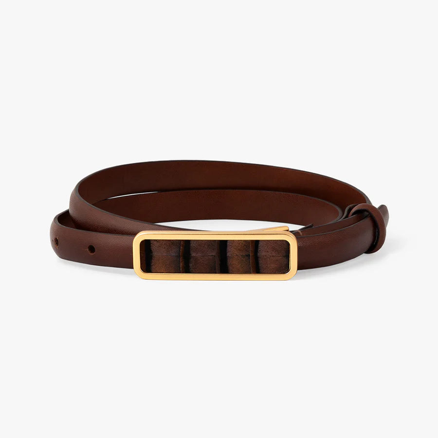 Brackish Ace Basin Abby Belt Turkey Feathers Brown Leather