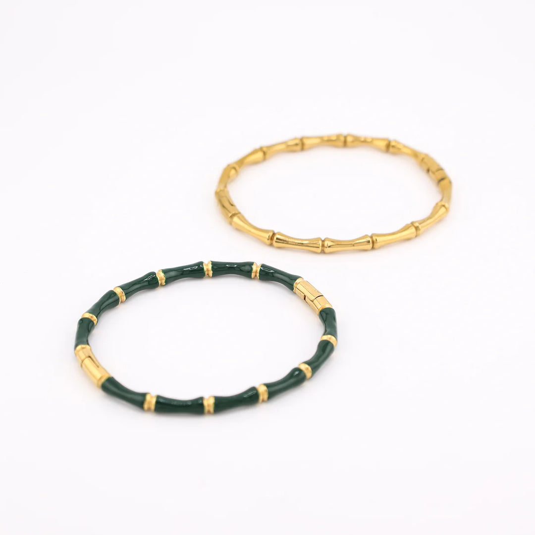 Emerald Green Enamel Bamboo Bangle Bracelet