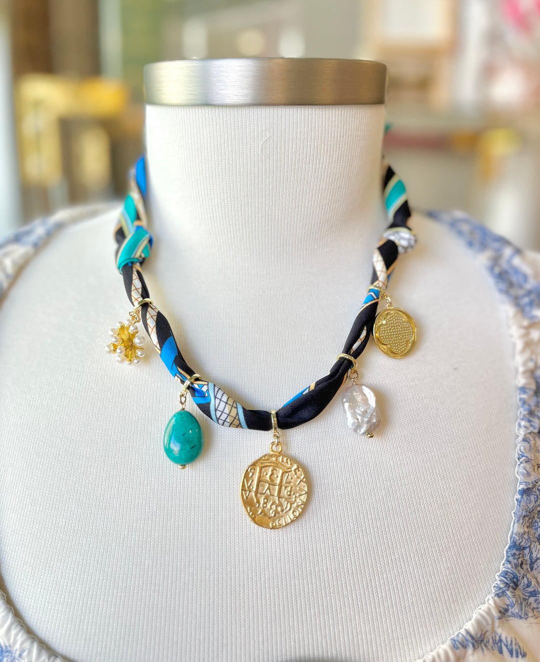 Knotty Bling Multi Charm Navy/Teal Twilly Tie