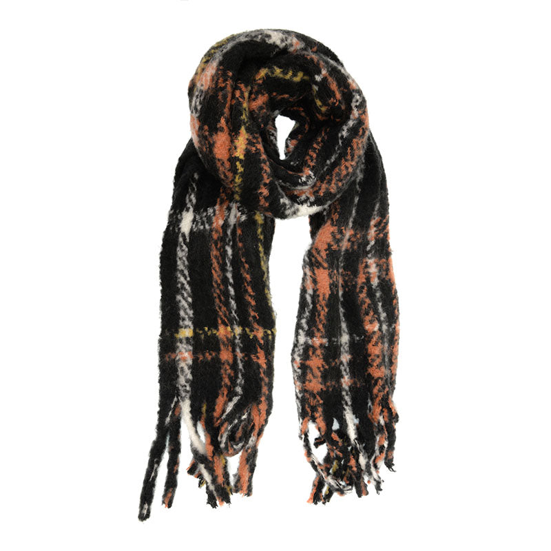 Susan Joy Chocolate Plaid Fringe Scarf