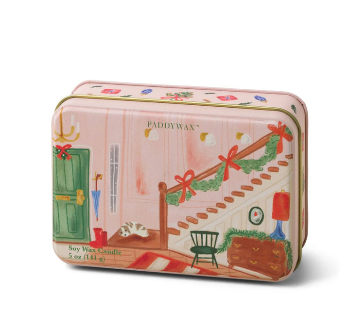 Paddywax Christmas 5oz Tin Candle Staircase Print Wassail