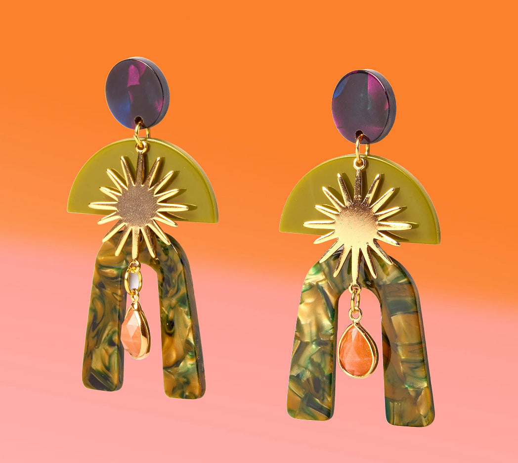 Tribe+Temple Lieutenant in Glam Mixed Media Earrings Sun Stone