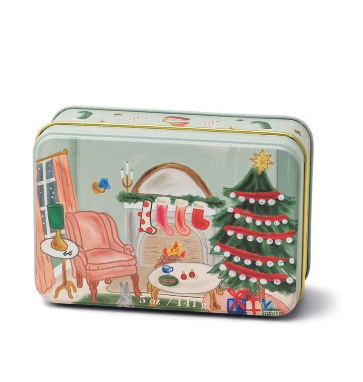 Paddywax Christmas 5oz Tin Candle Living Room Scene Chestnut