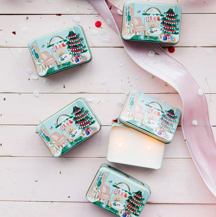 Paddywax Christmas 5oz Tin Candle Living Room Scene Chestnut