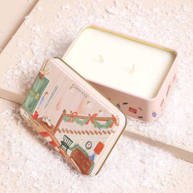 Paddywax Christmas 5oz Tin Candle Staircase Print Wassail