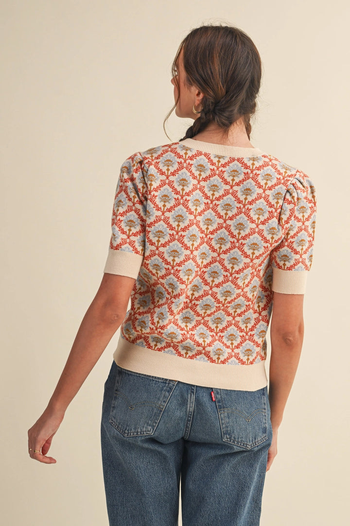 Floral Short Sleeve Sweater
