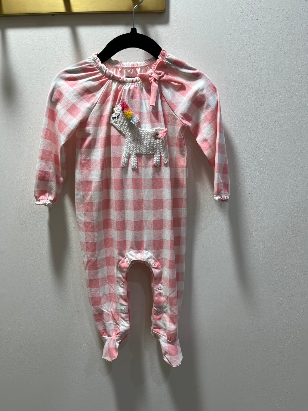 Mudpie Pink Gingham Llama Onesie