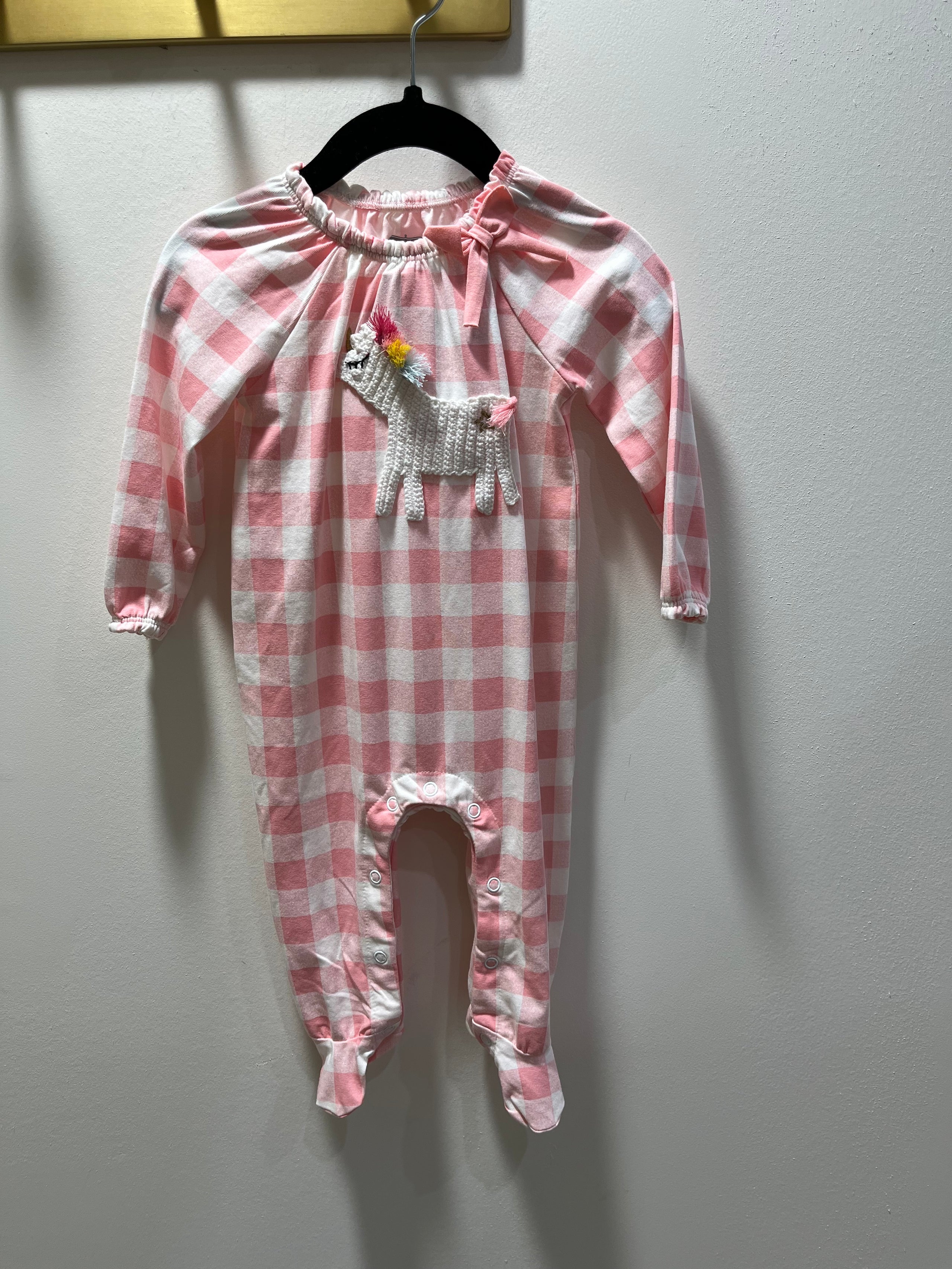 Mudpie Pink Gingham Llama Onesie