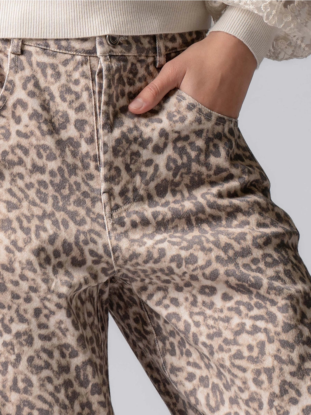 Leopard Print Barrel Jeans
