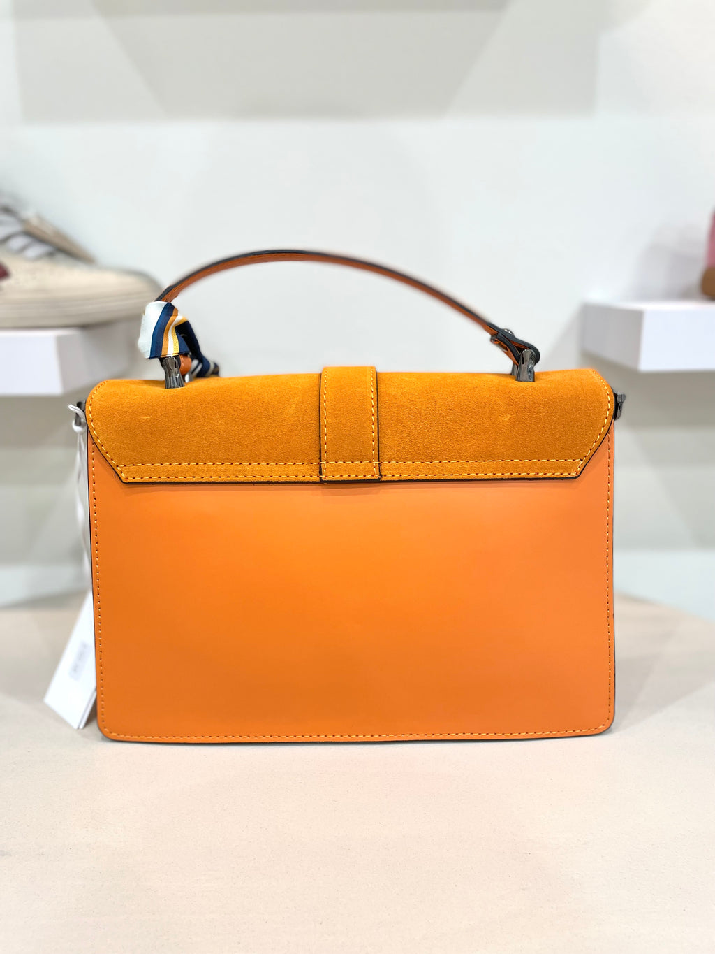 Genuine Italian Leather Satchel Strap Handbag With Twilly