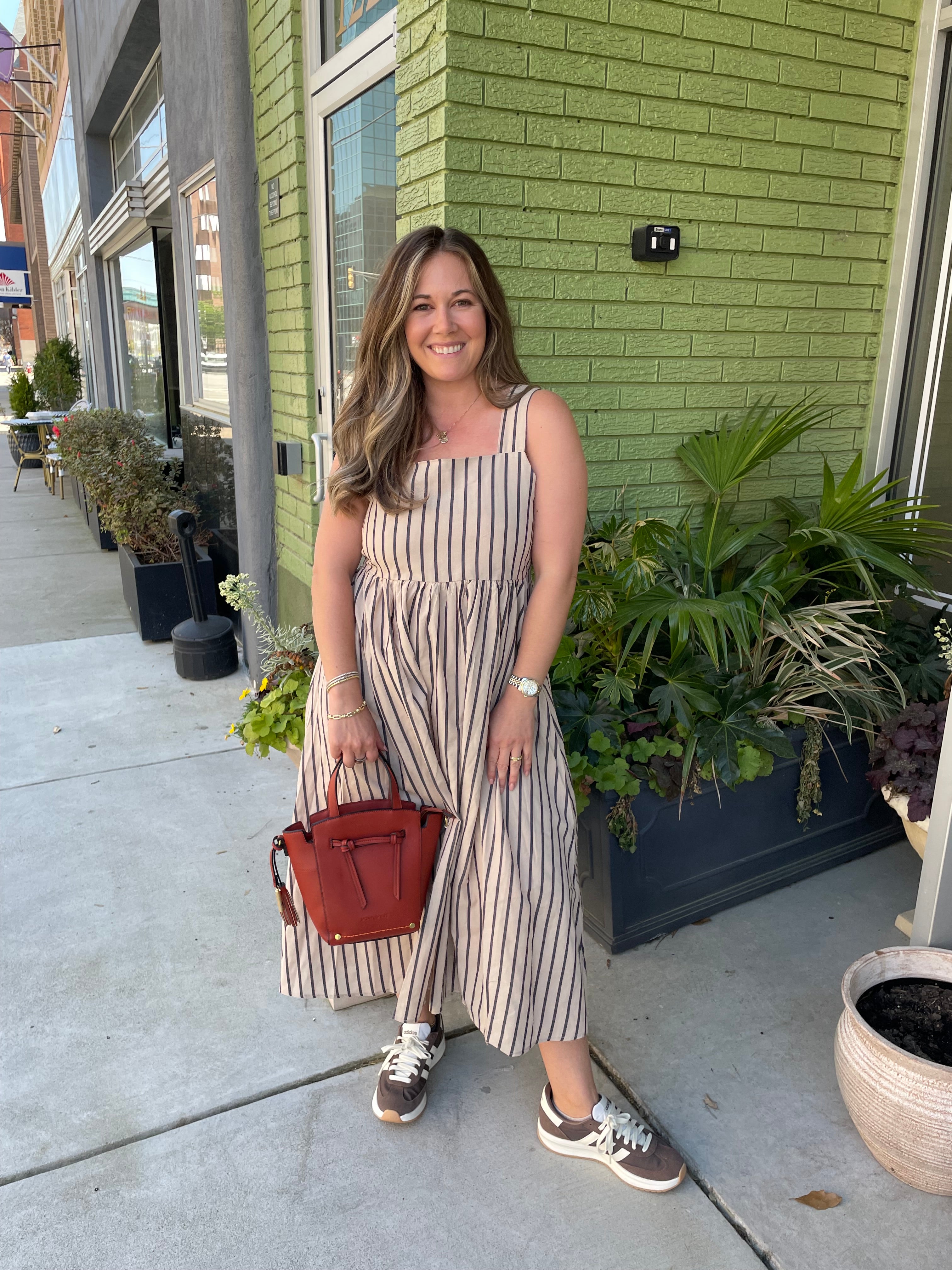 By Together Striped Square Neck Midi Dress