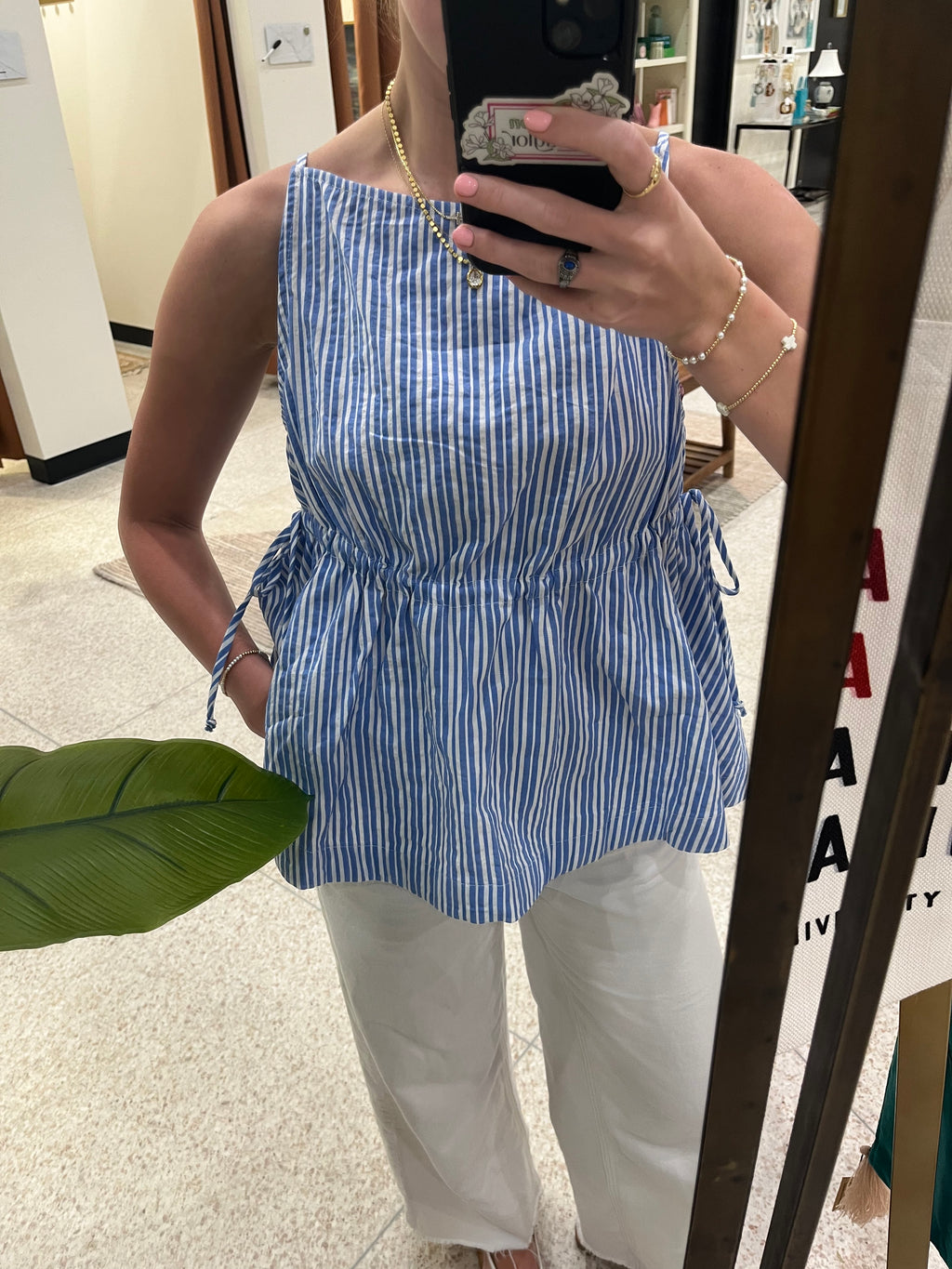 A. Ren Blue and White Stripe Top