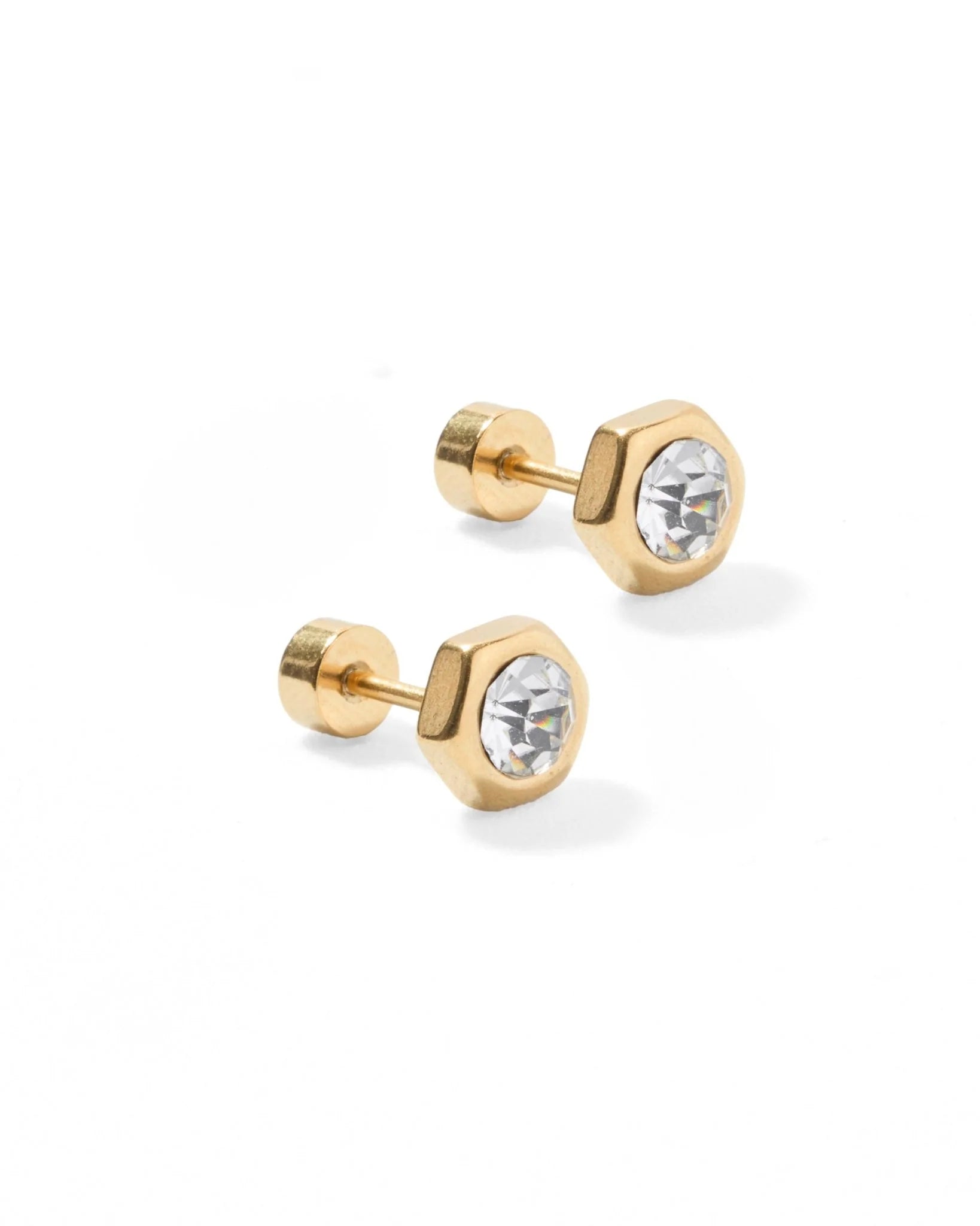 Linny & Co Screwback Stud Earring Addison Clear Gold