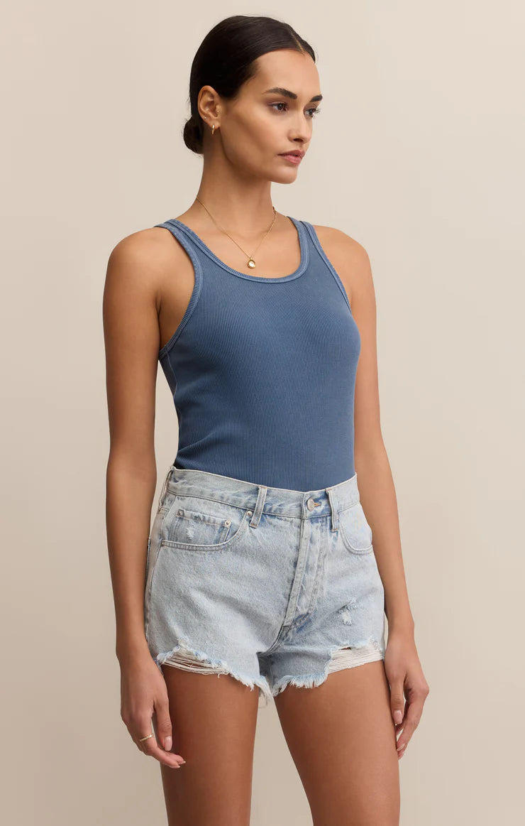 Z Supply Classic Scoop Ribbed Tank Indigo