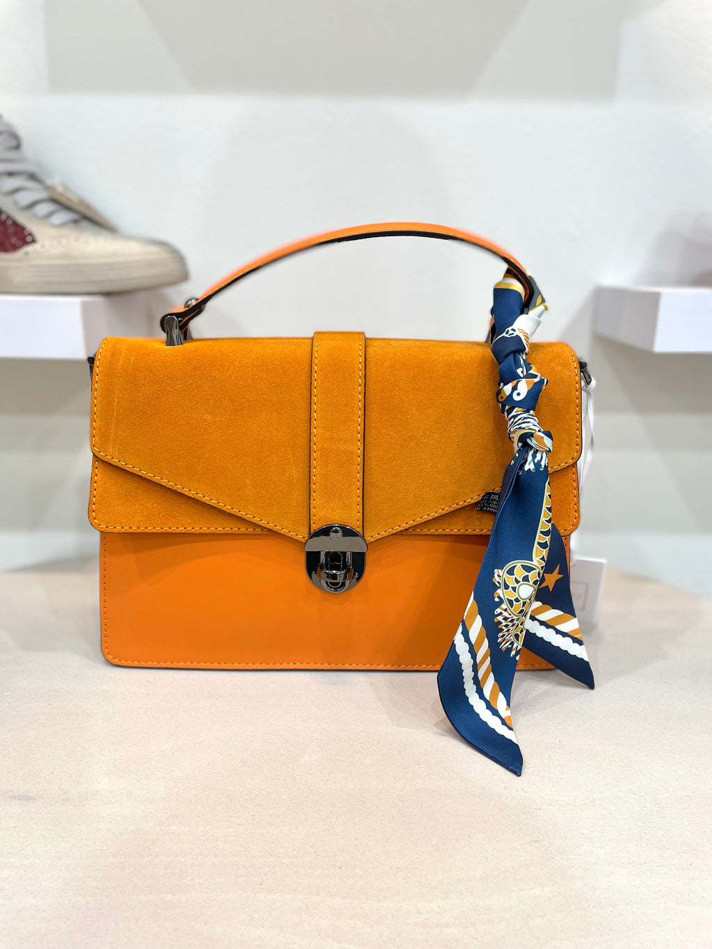 Genuine Italian Leather Satchel Strap Handbag With Twilly