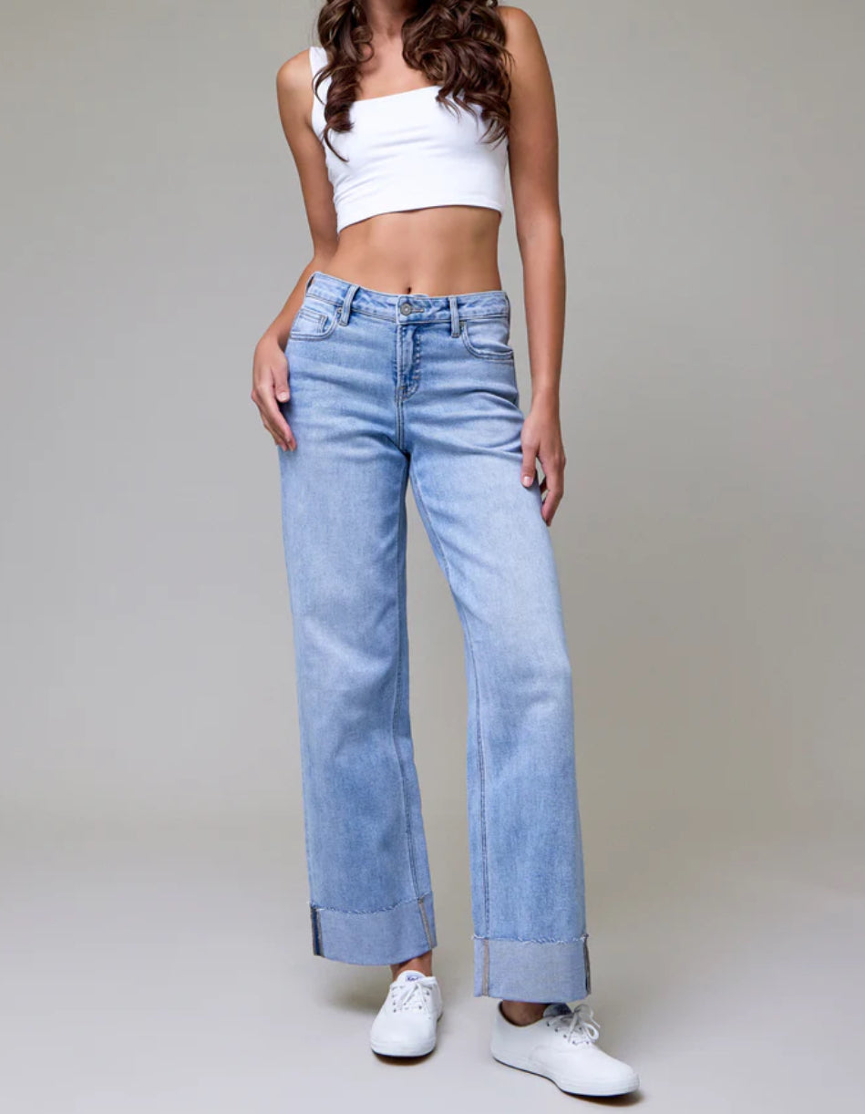 Hidden Logan Hugh Rise Light Wash Cuffed Jeans