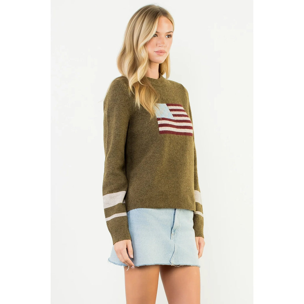 THML Olive American Flag Sweater