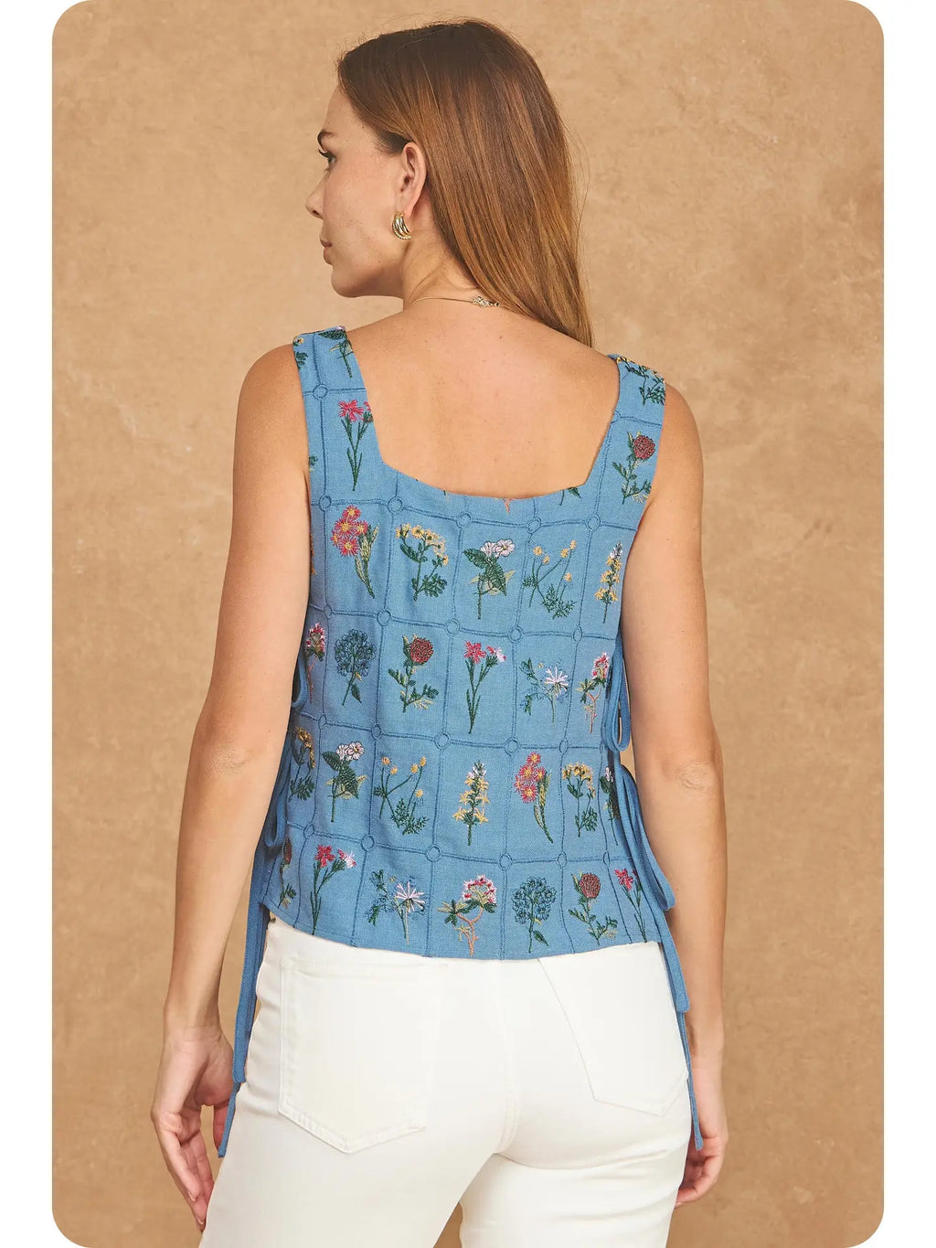 Strut & Bolt Denim Floral Side Tie Top