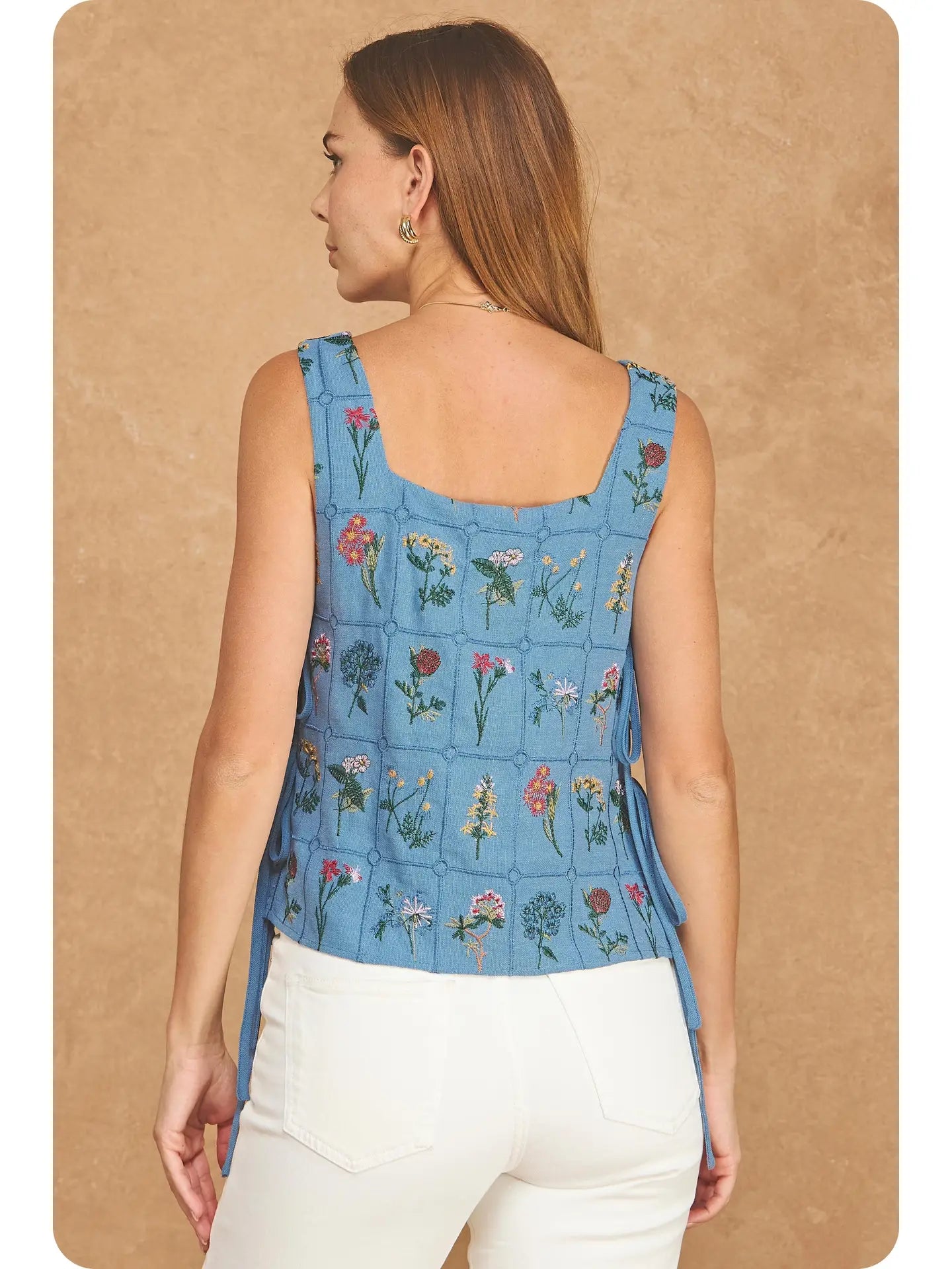 Strut & Bolt Denim Floral Side Tie Top