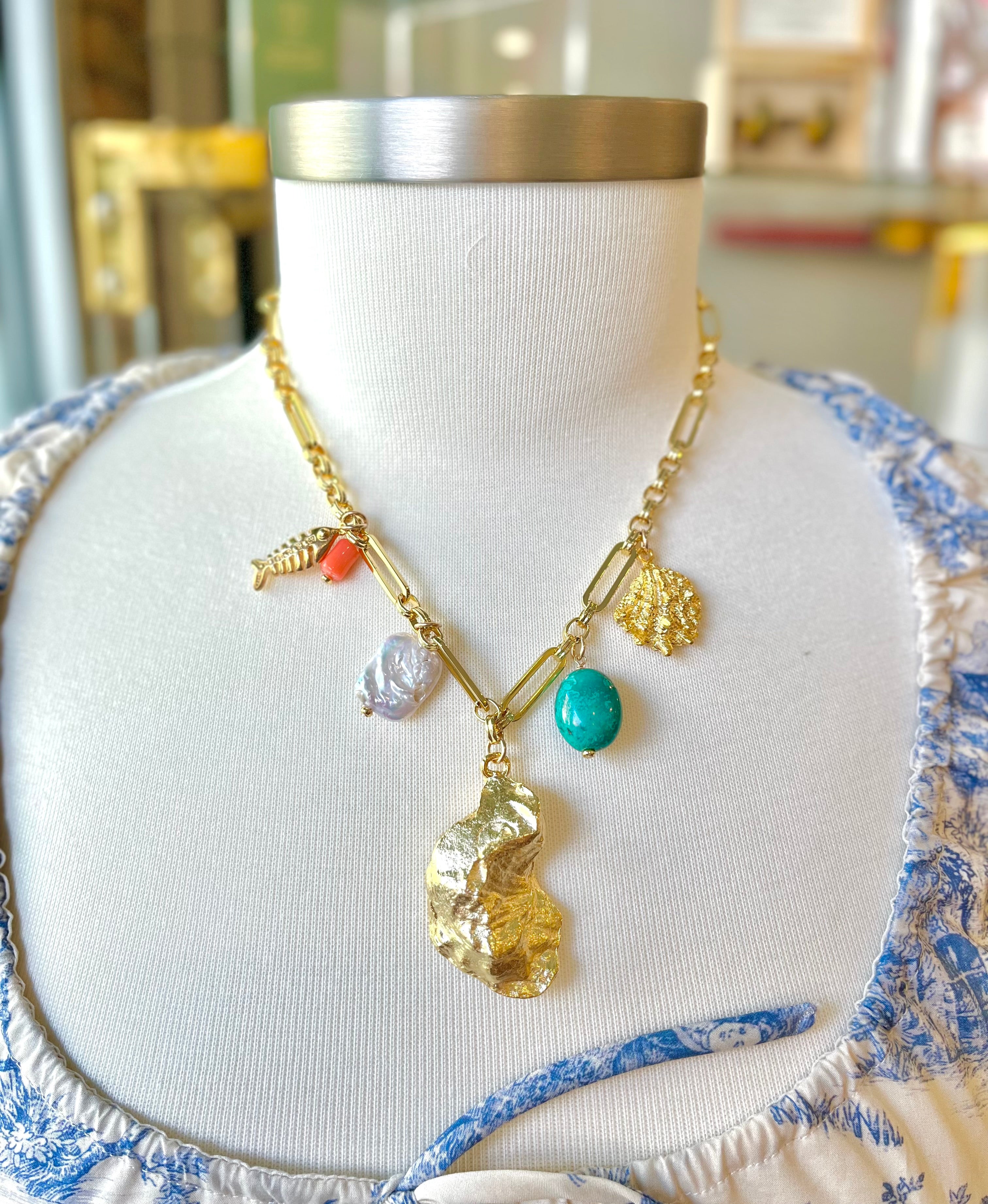 Knotty Bling Oyster Multi Charm Necklace