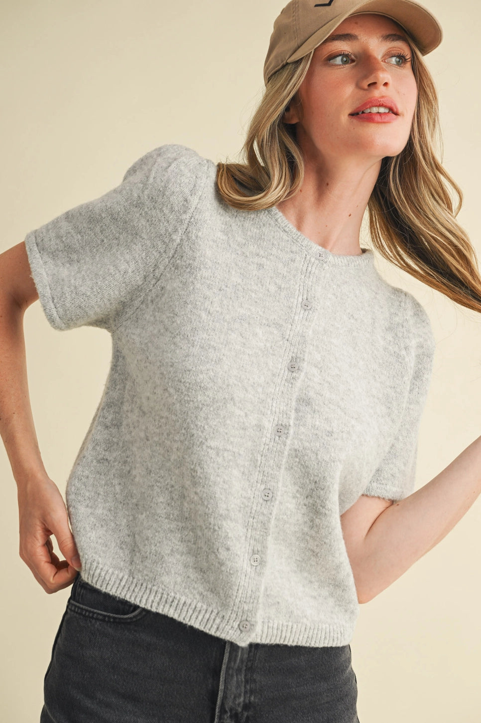 Short Puff Sleeve Cardigan