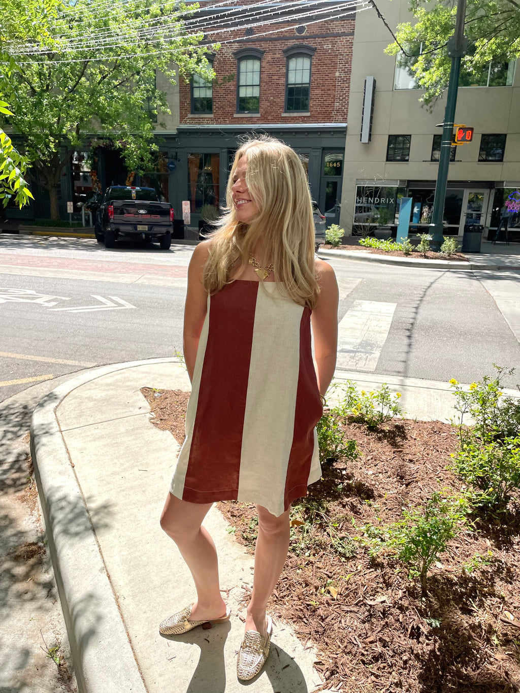 Miou Muse Clay Striped Mini Dress