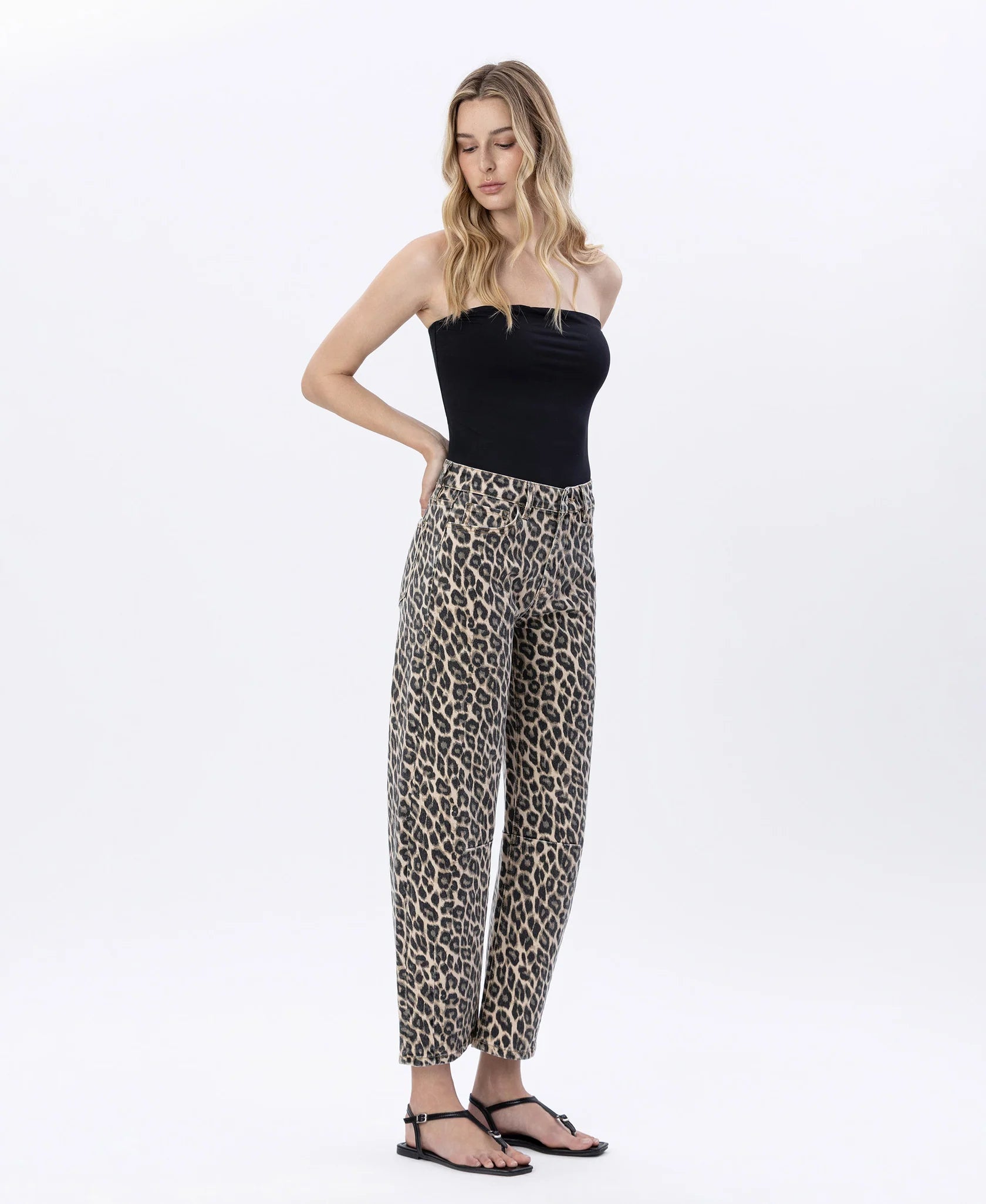 Vervet High Rise Cheetah Barrel Jeans