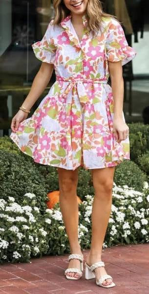 J.marie Floral Button Down Dress With Tie
