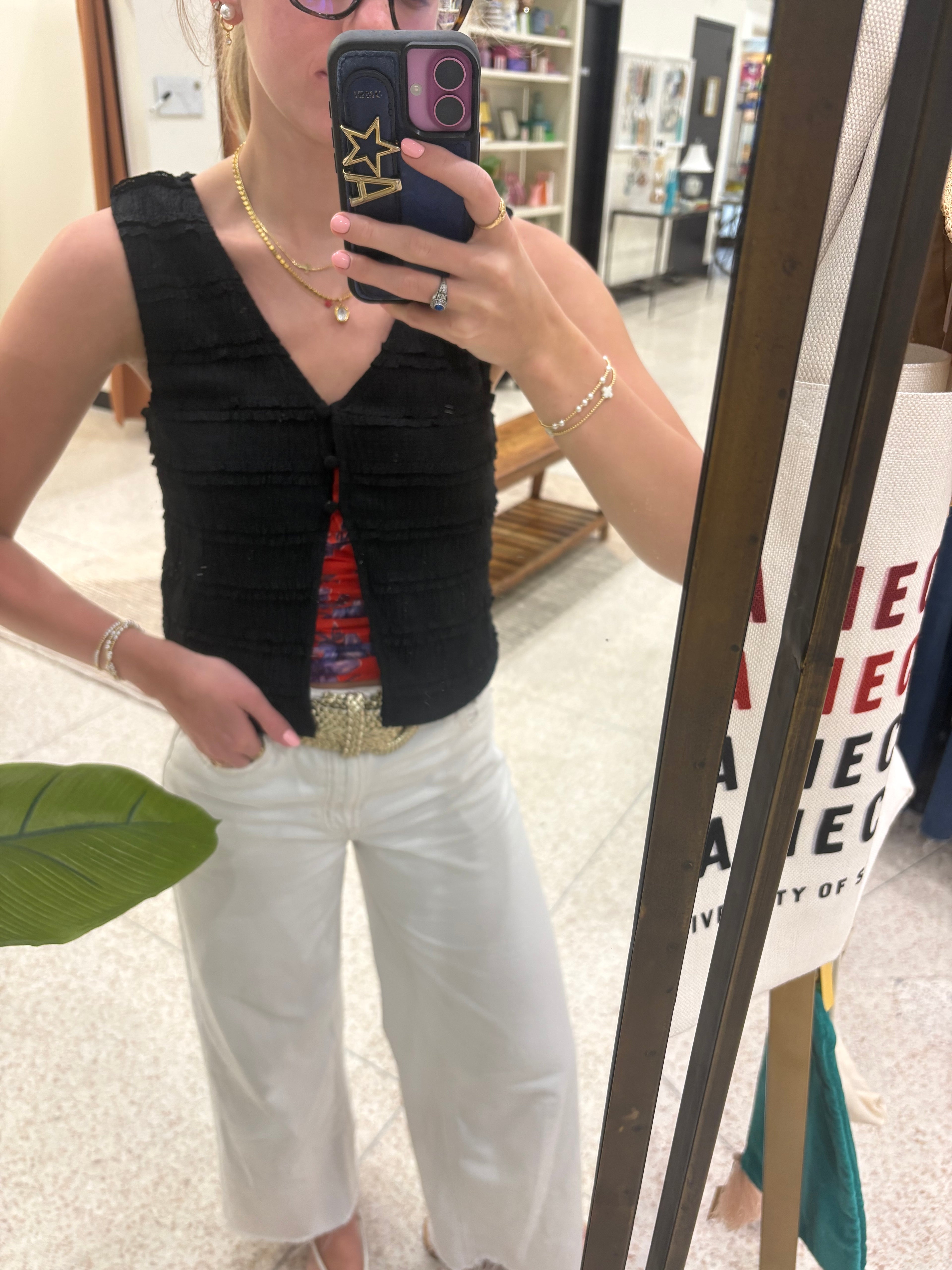 Butter Melon Black Button Tank