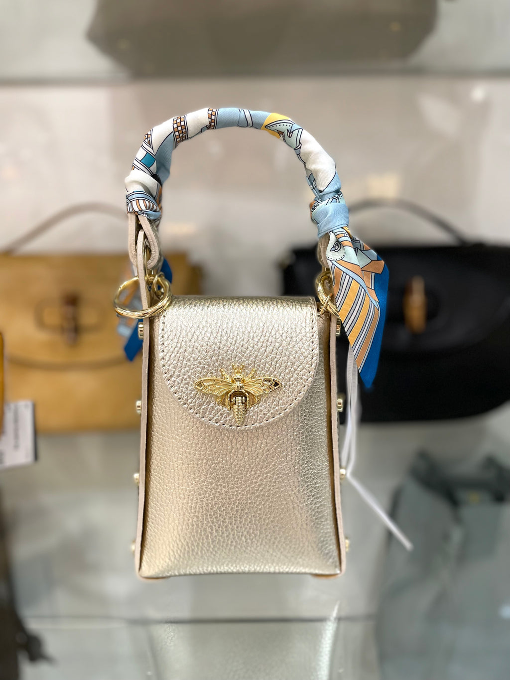 Genuine Italian Leather Butterfly Clutch/Crossbody With Twilly