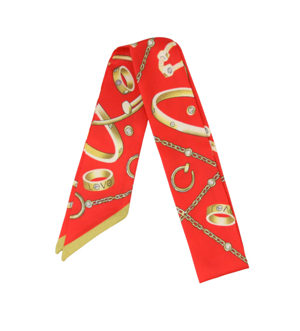 Ring & Chains Skinny Silk Scarf Twilly