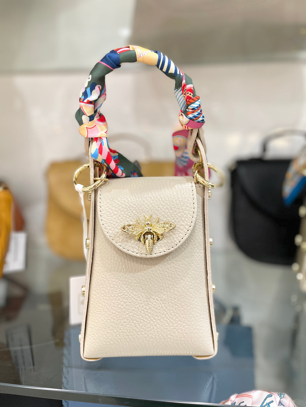 Genuine Italian Leather Butterfly Clutch/Crossbody With Twilly