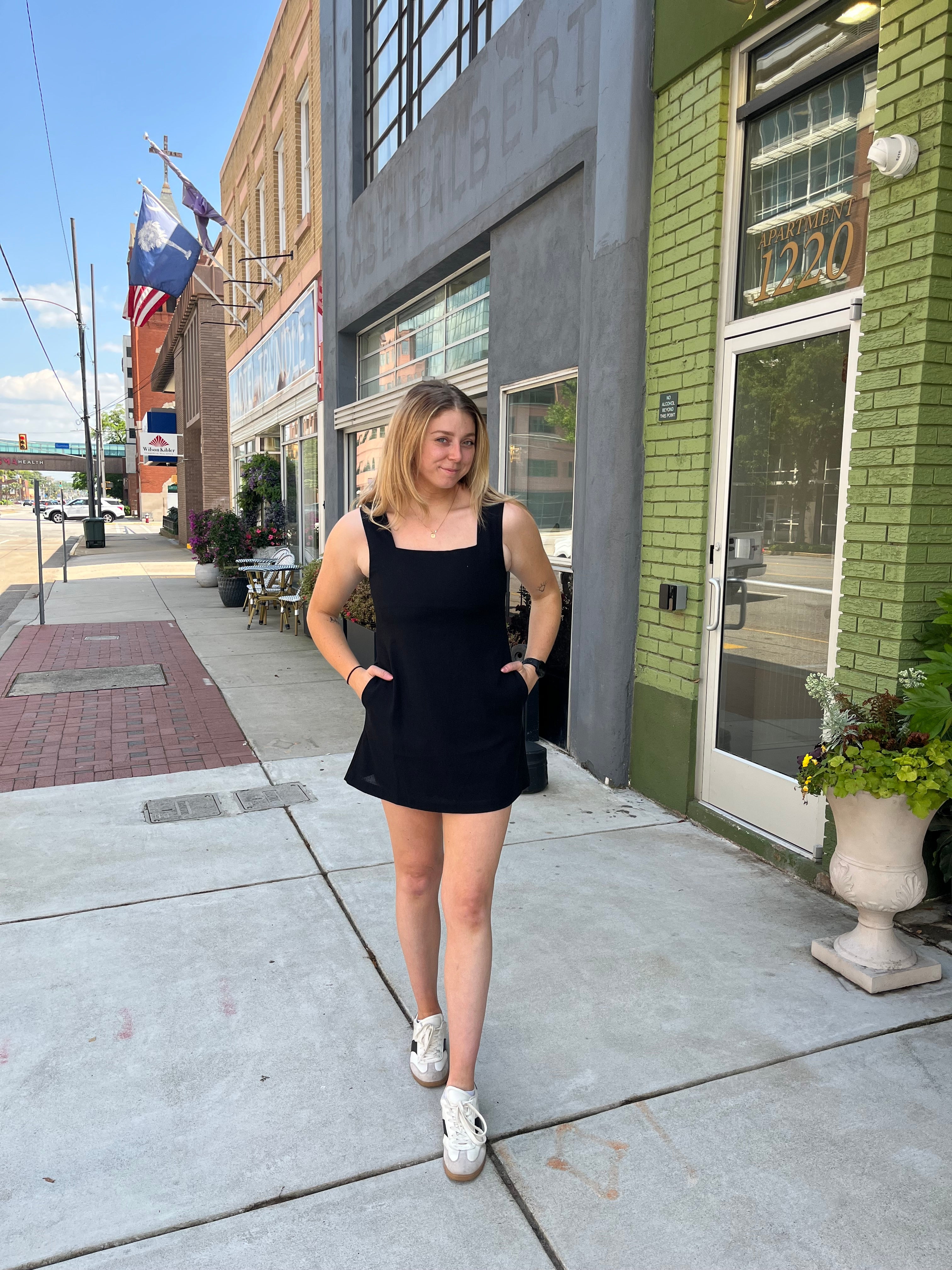 Miou Muse Black Square Neck Mini Dress