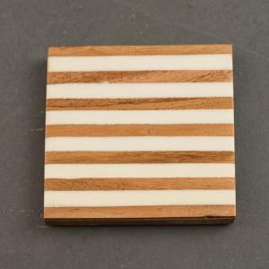 Square White Striped Wood Coaster