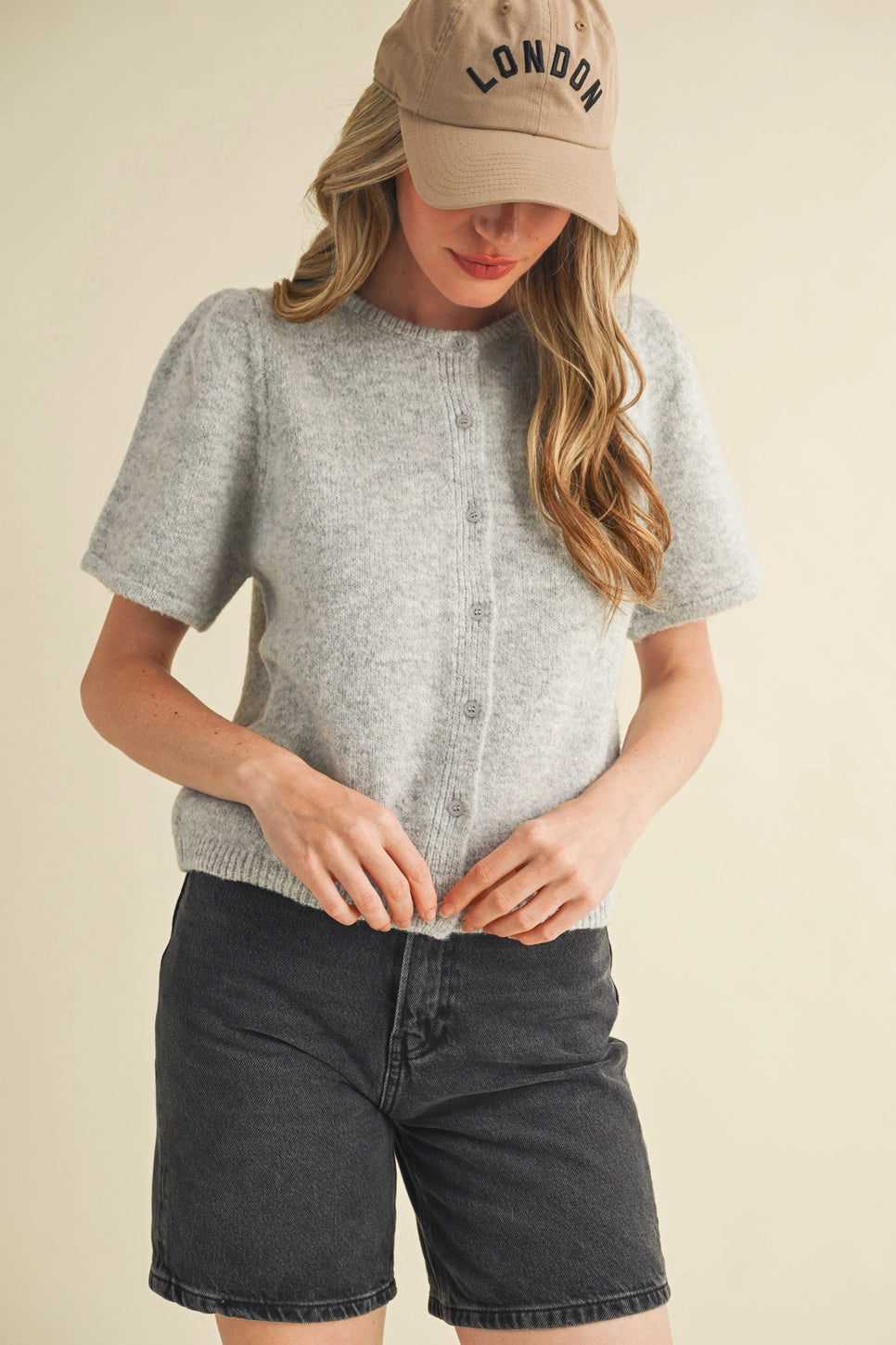 Short Puff Sleeve Cardigan