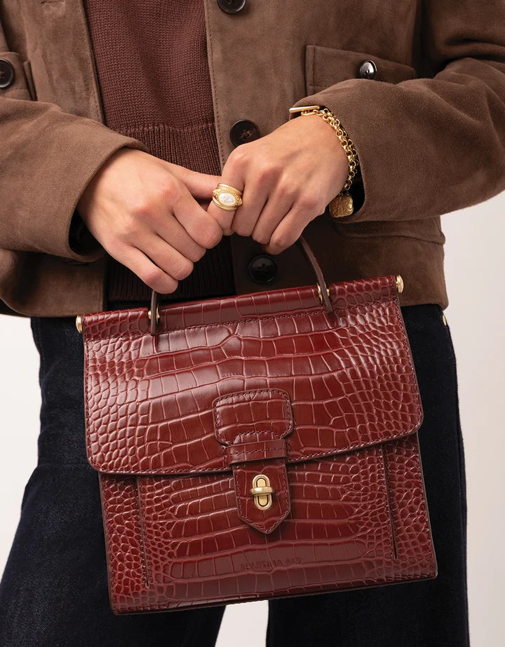 Spartina 449 Siren Beverly Leather Satchel Bordeaux Croc