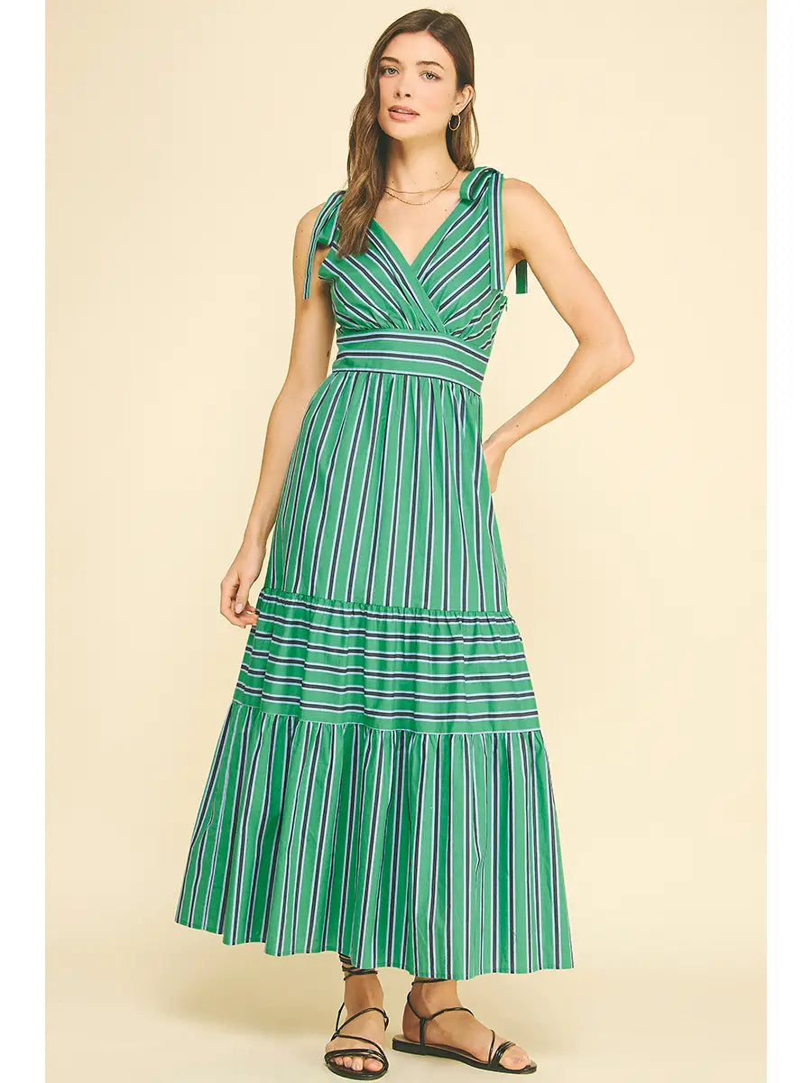 Pinch Stripe Tiered Maxi Dress