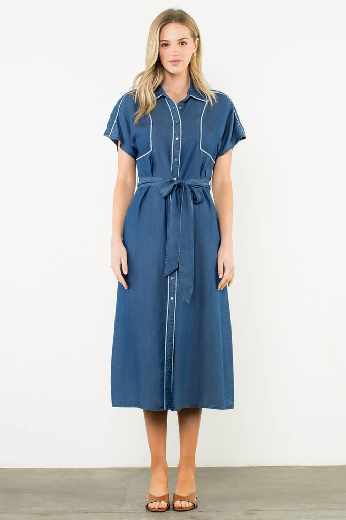 THML Short Sleeve Button Up Midi Dress