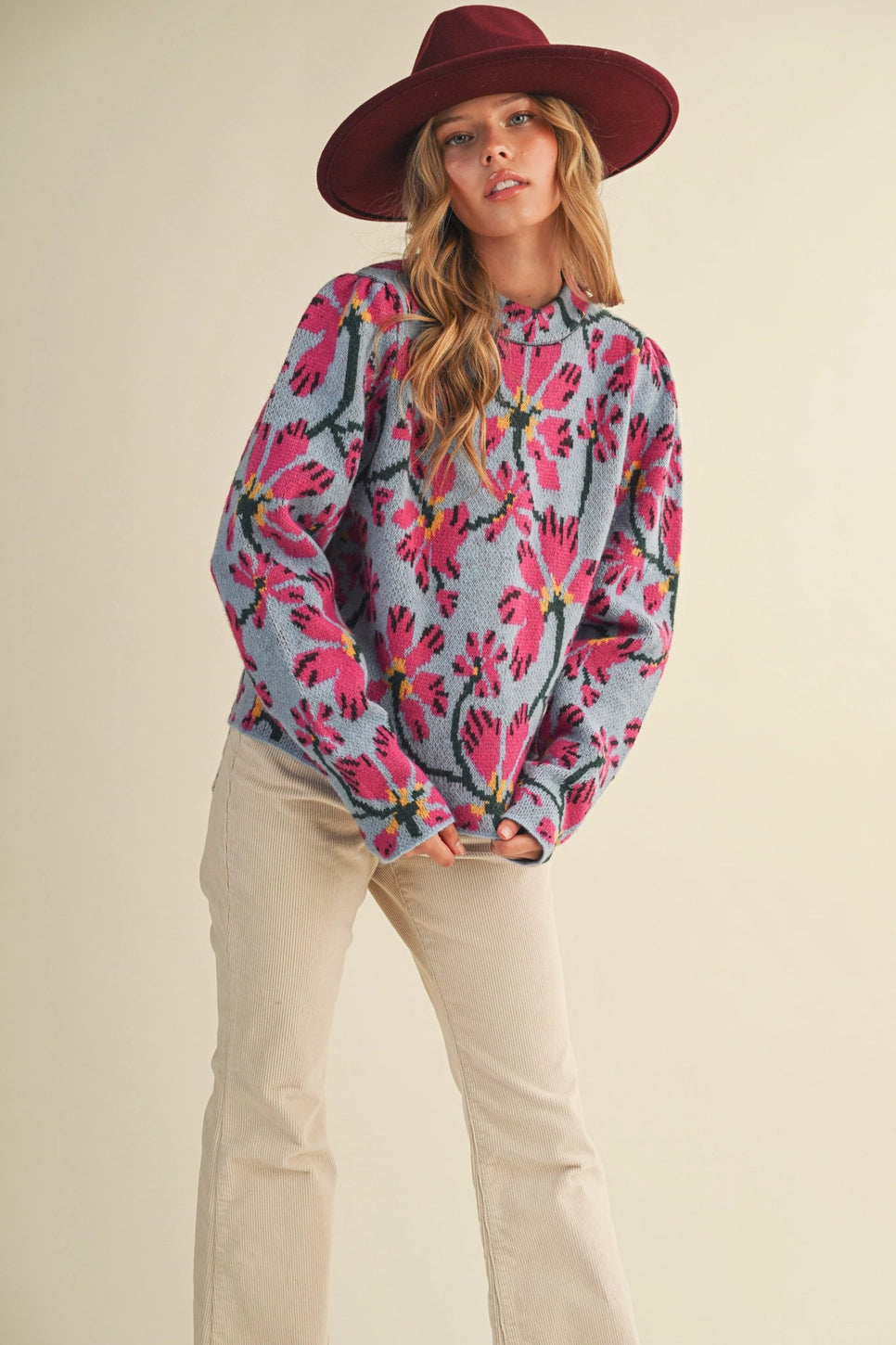 Floral Mock Neck Sweater Pink