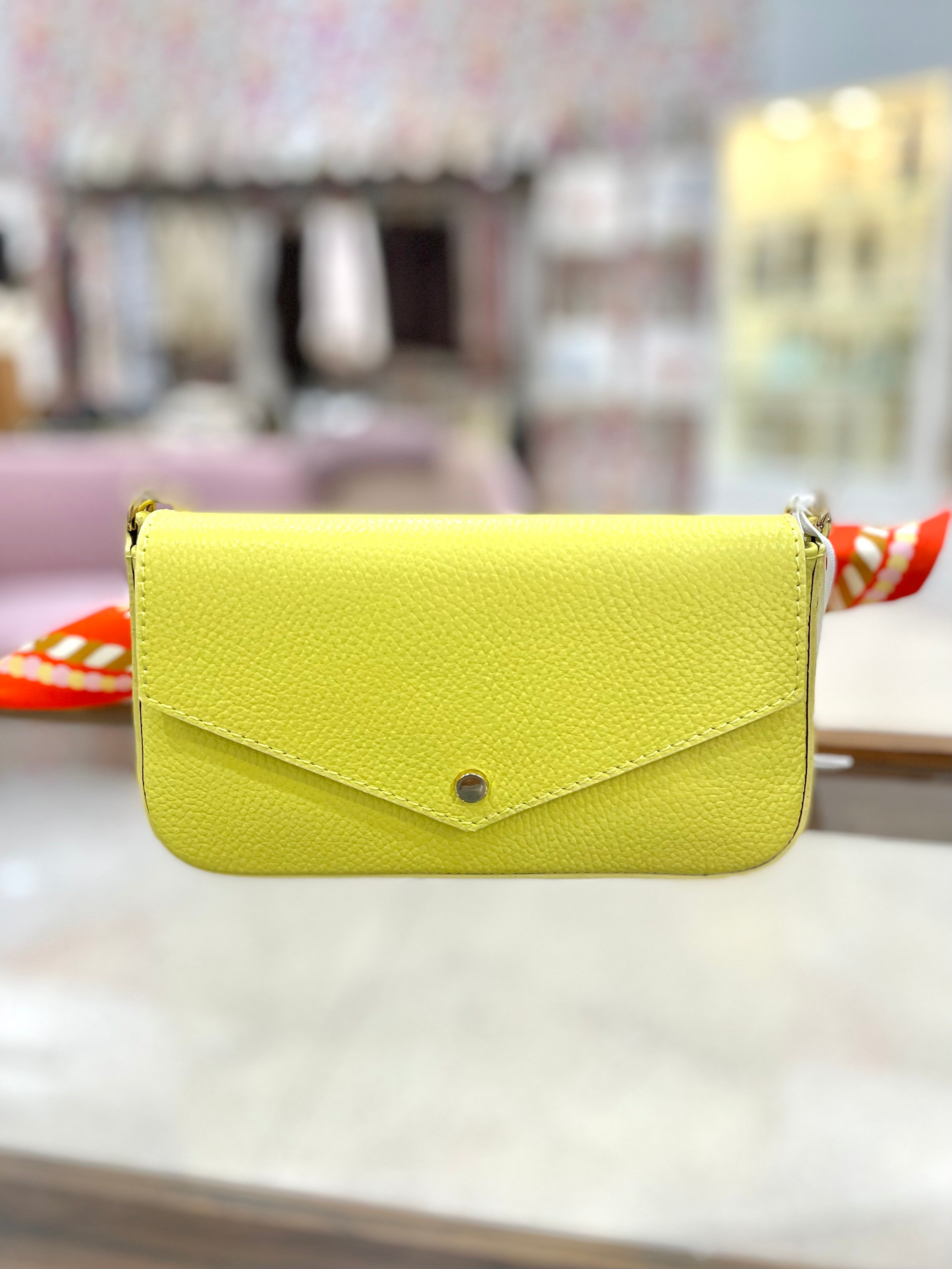 Genuine Italian Leather Handle Envelope Bag With Twilly