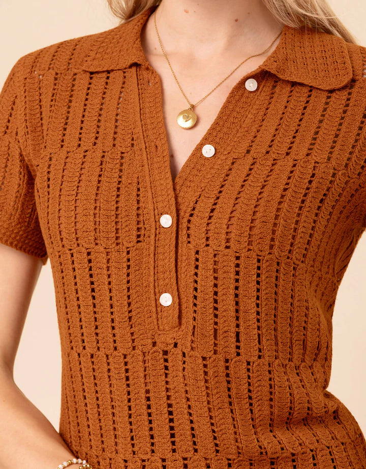 Spartina Chantel Crochet Pecan Polo