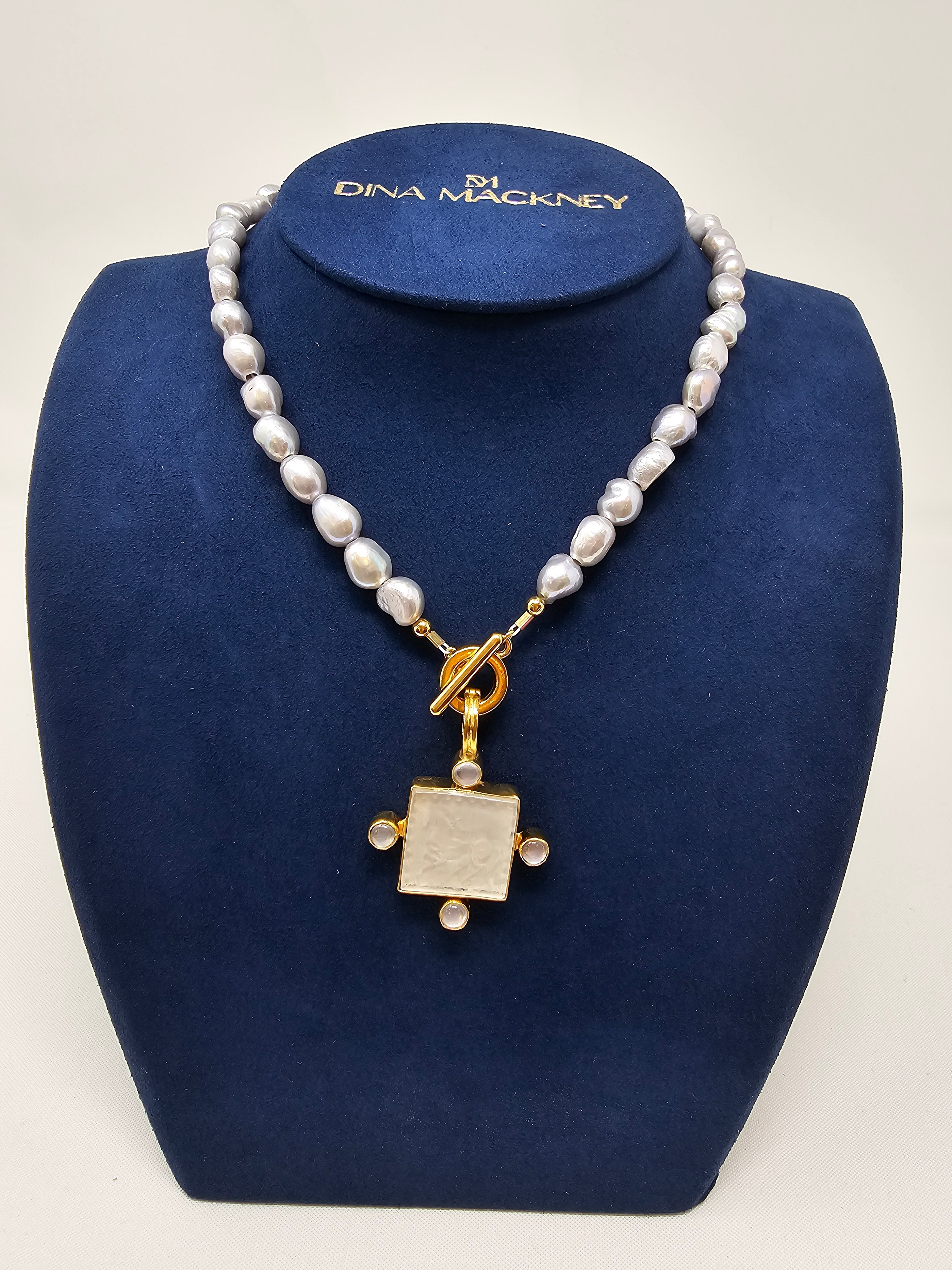 Dina Mackney Equestrian Pearl Intaglio Necklace