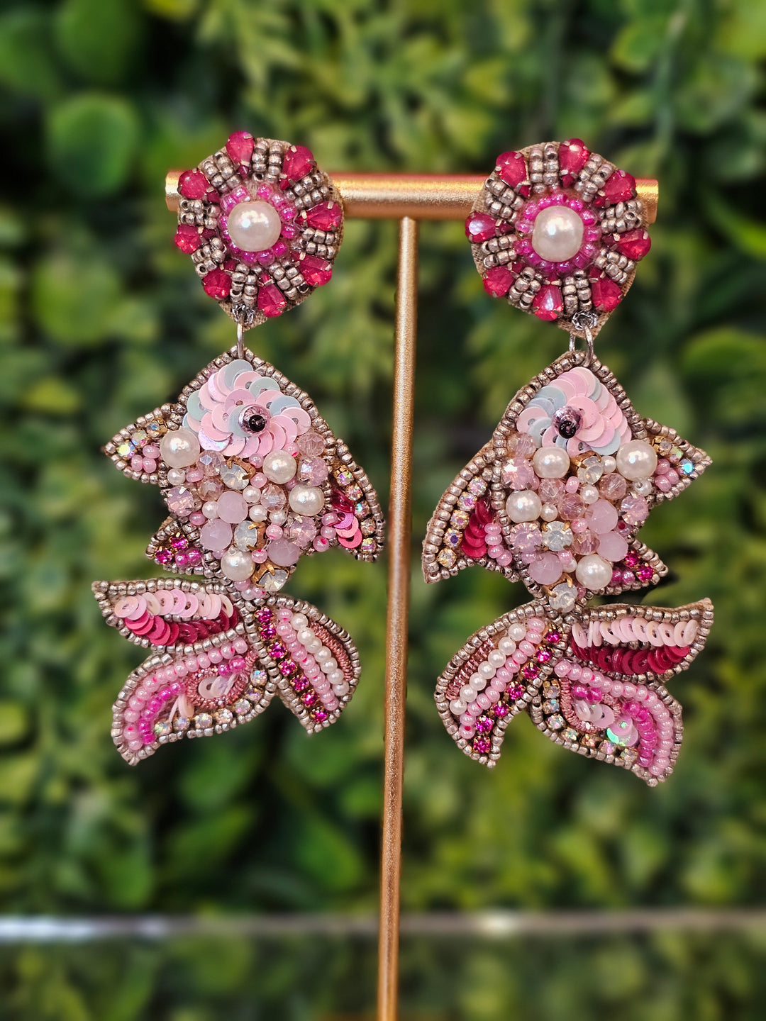 Allie Beads Pink Fish Earrings
