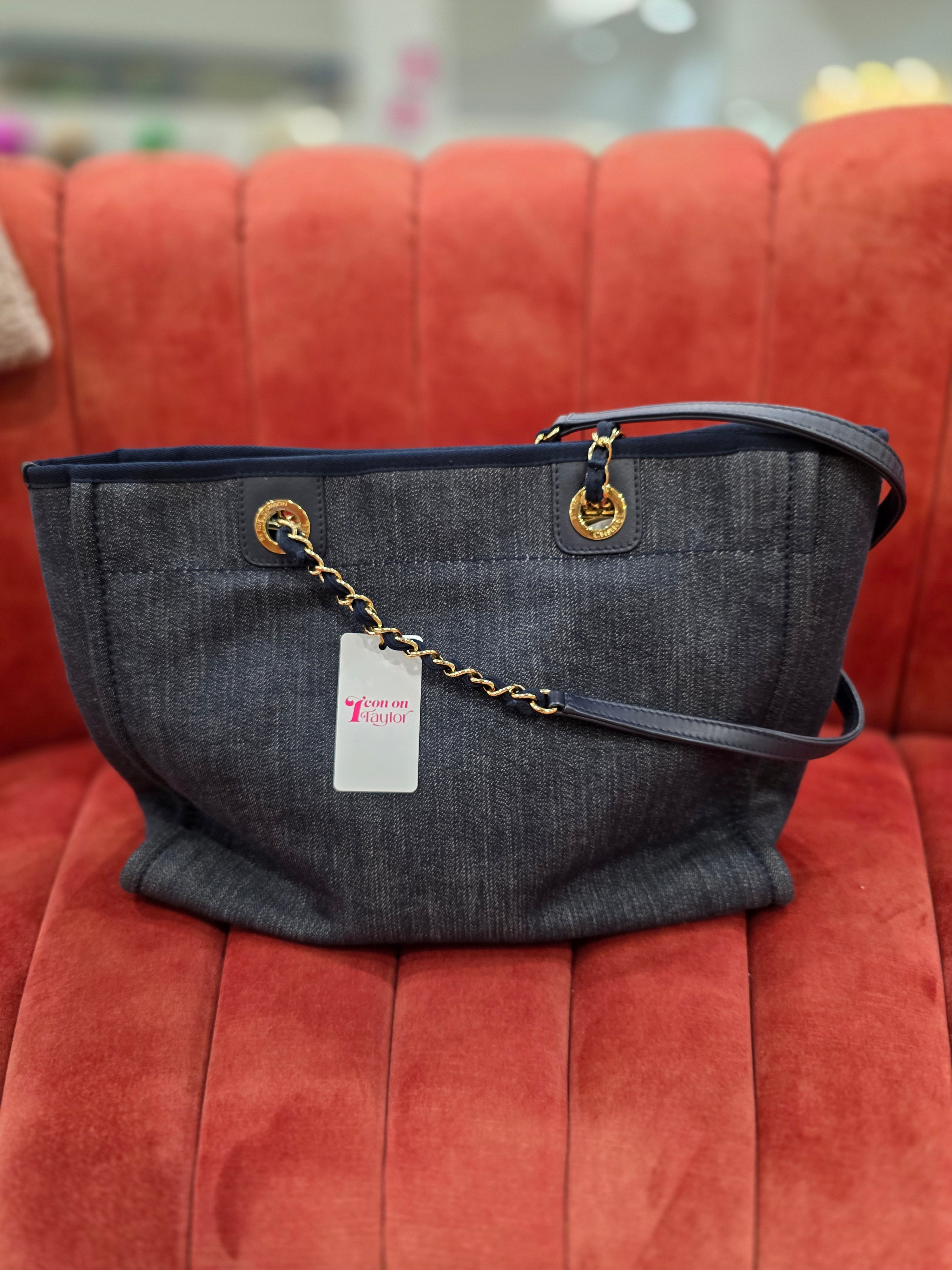 Chanel Deauville Chain Tote Blue Denim